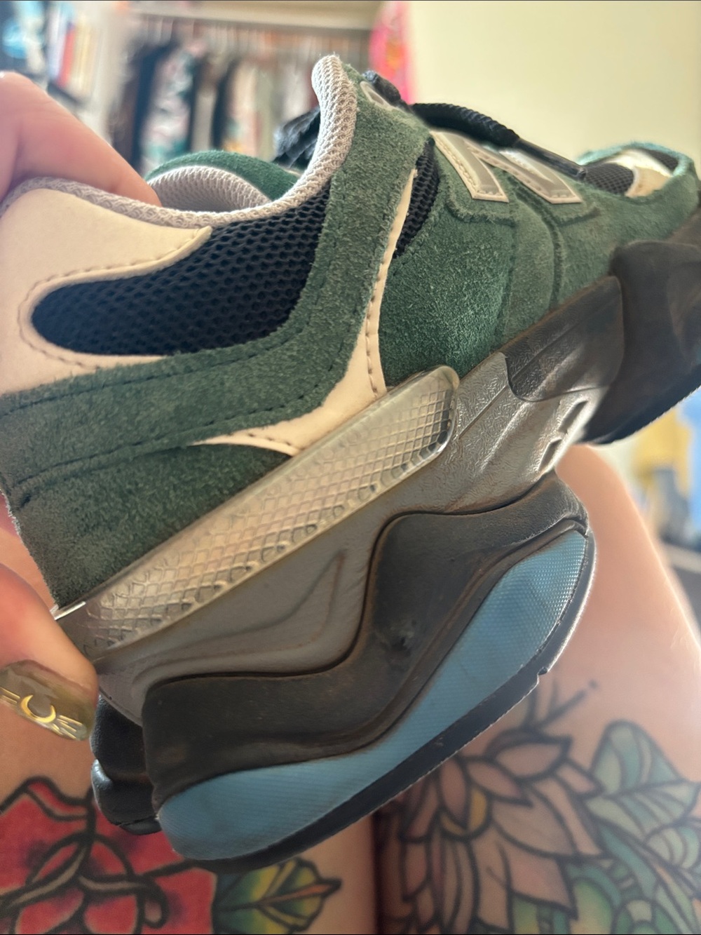 New Balance 9060 Green and Black Athletic Sneakers - Picture 9 of 11